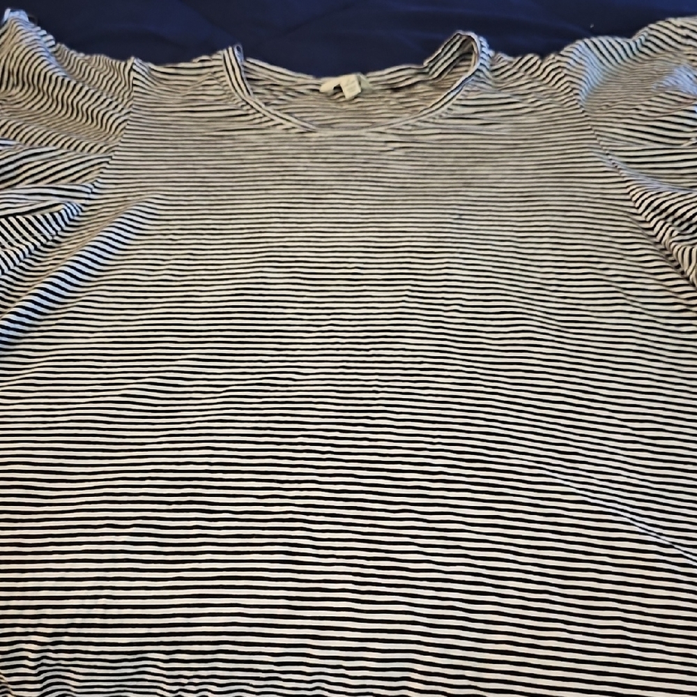 Terra & Sky Black and White Striped Short Sleeve Crewneck